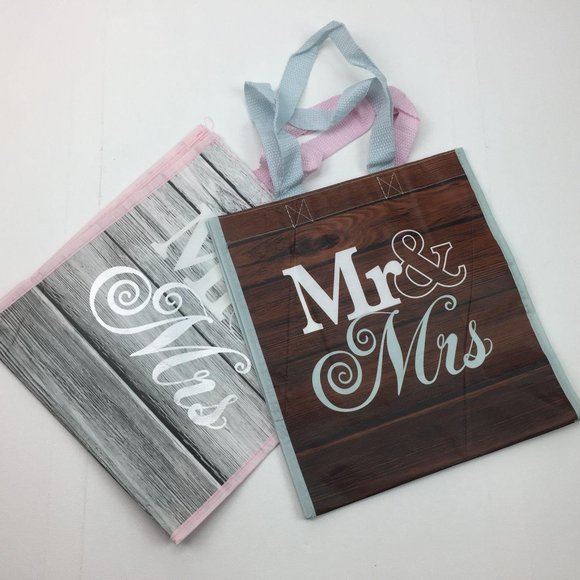 TJ Maxx Mr & Mrs Bride Groom Gift Bag Set Reusable Recycle Shopping Totes - Picture 1 of 7